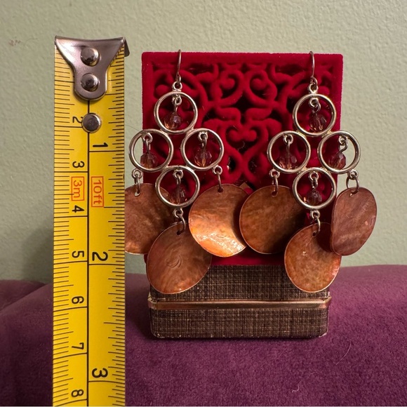 ⚜️3 for $30⚜️Vintage Polished Shell Dangle Earrings Copper Tone Silver Fish Hook - Picture 8 of 9